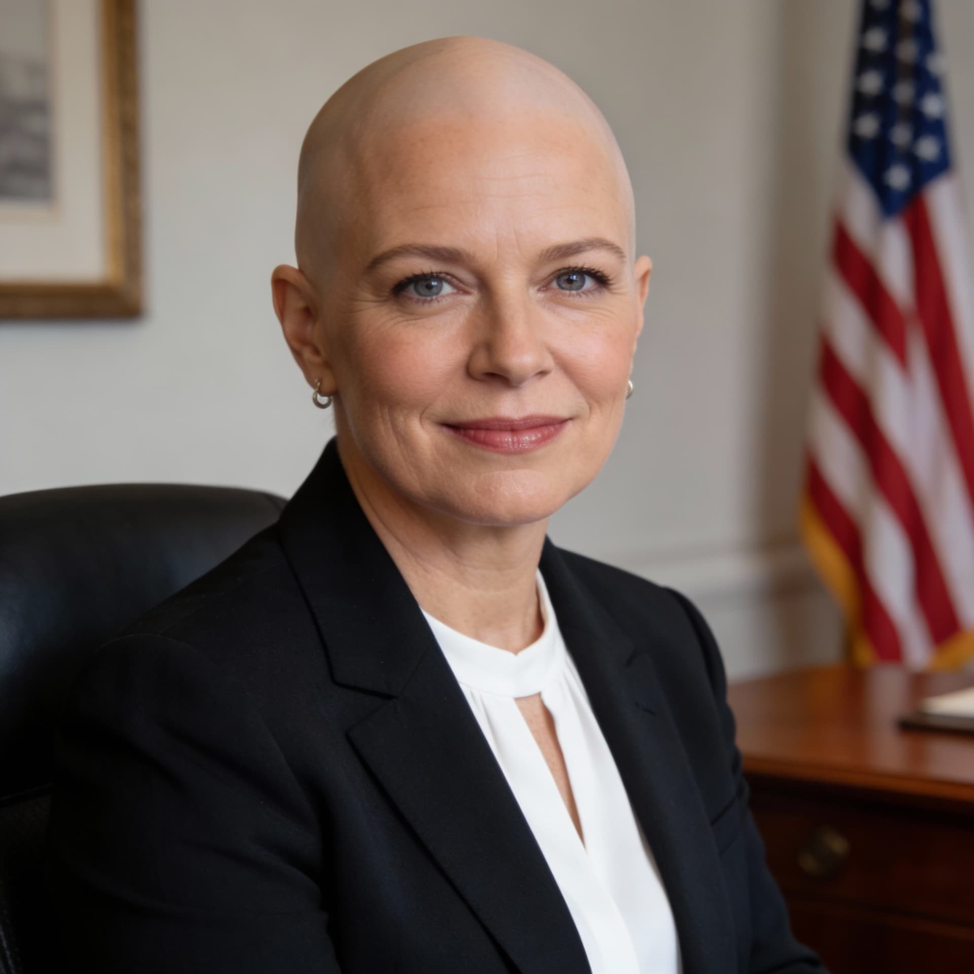 AI generated: Christie noem with no hair