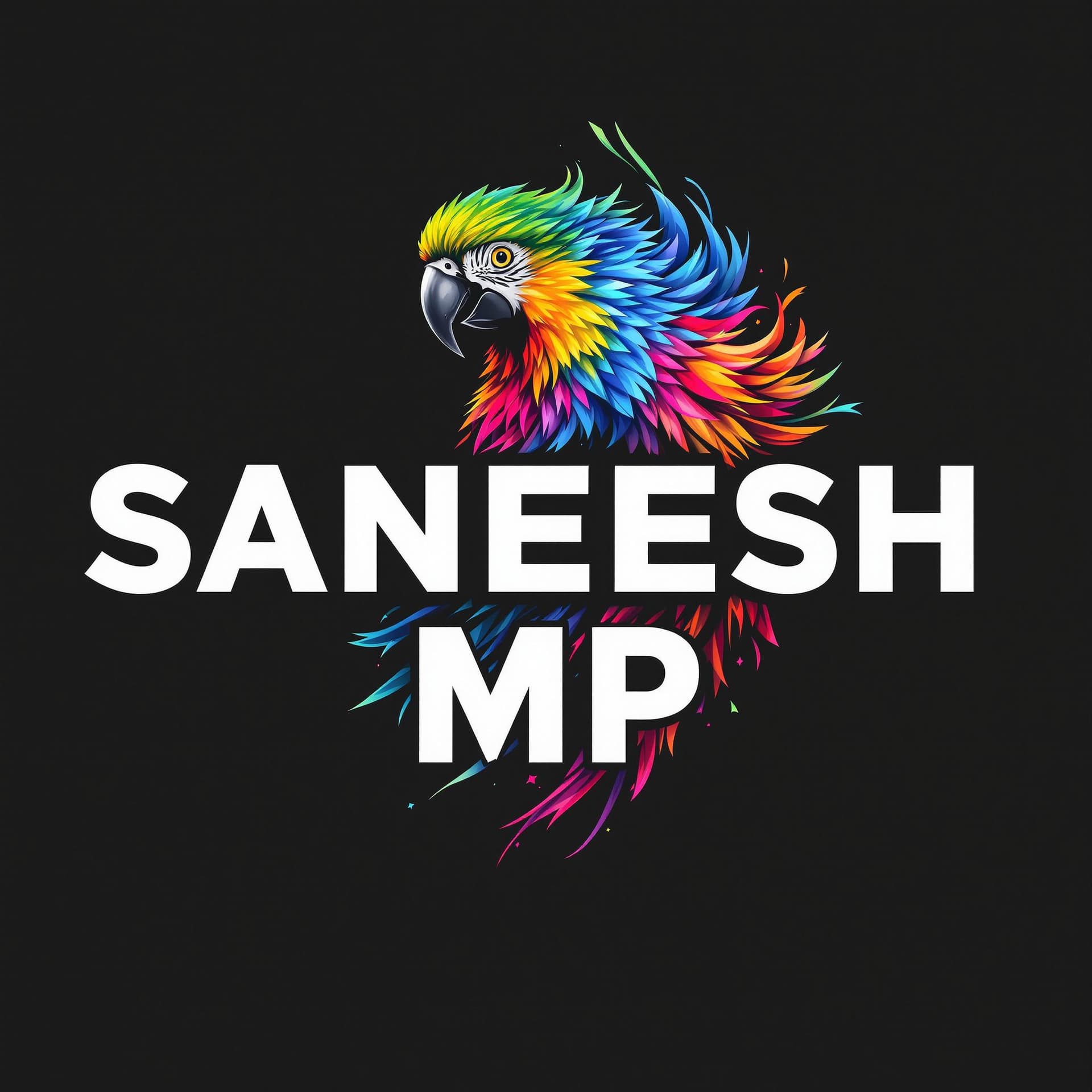 AI generated: A vibrant and bold design featuring the phrase 'SANEESH MP' in a striking white, uppercase, bold fon...