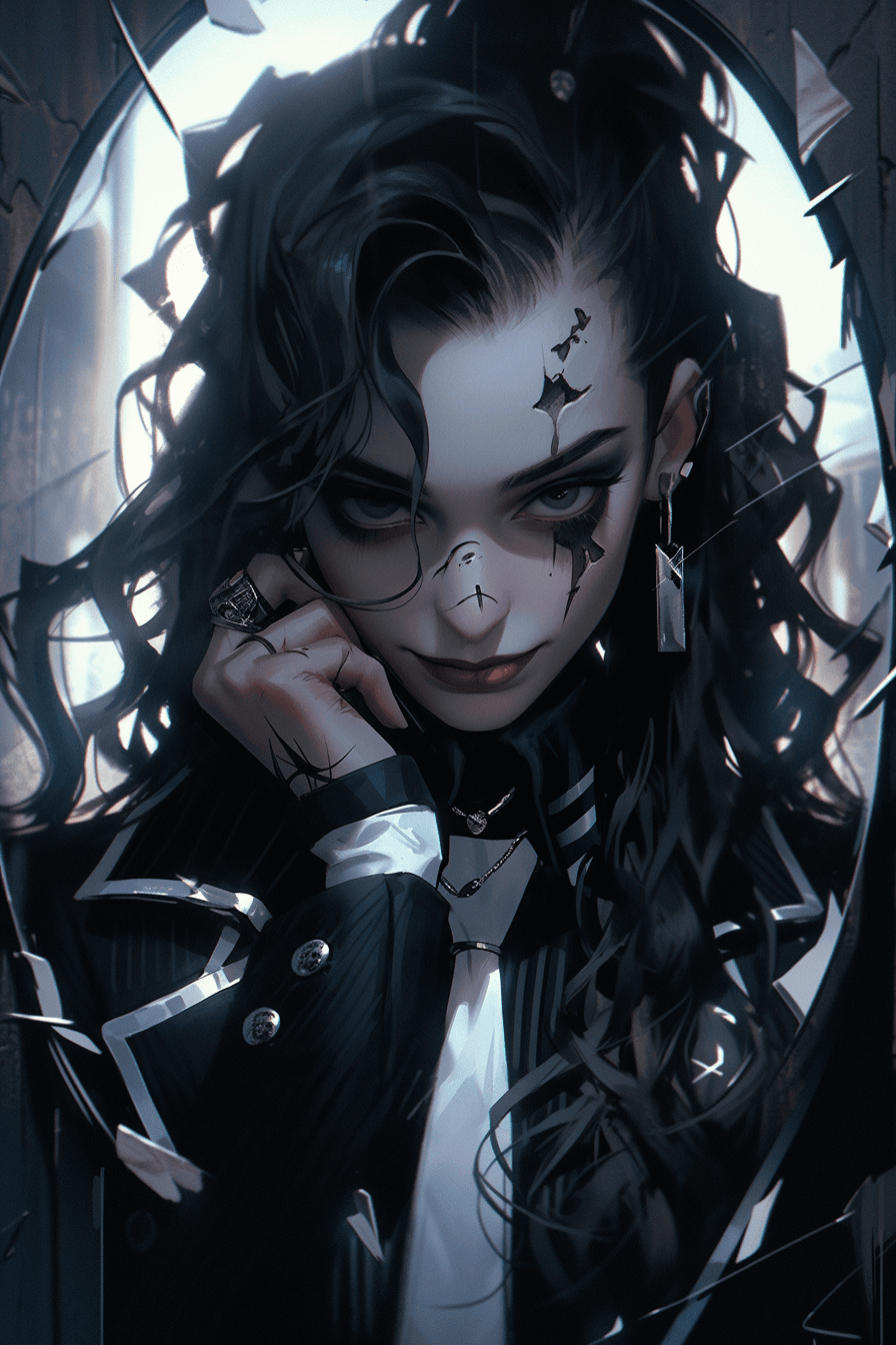 AI generated: Portrait of a very beautiful girl in the image of the Joker in the style of Christopher Nolan, you c...