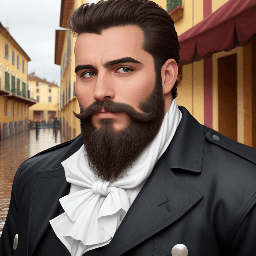 AI generated: señor con poco de barba en el menton con lluvia de hamburguesas de fondo