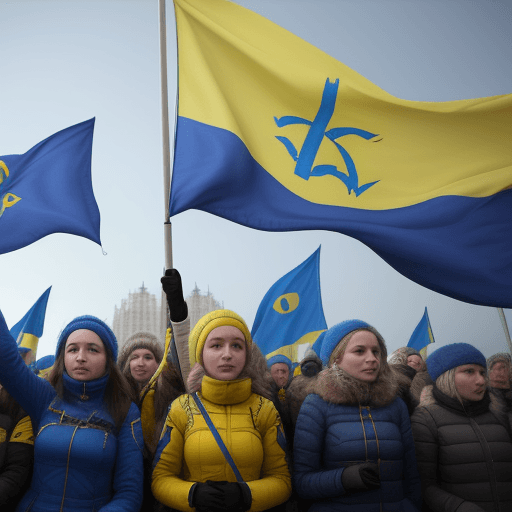 AI generated: women of ukraine with flag blue and yellow
