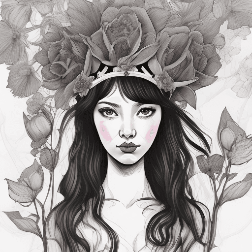 AI generated: drawing an artistic digital image of a girl that has flowers in the crown, in the style of frank cho...