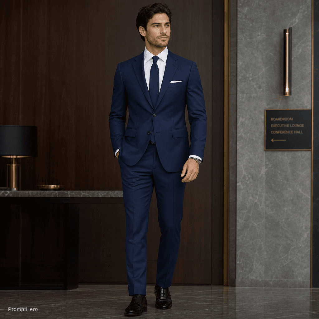 AI generated: Navy blue suit