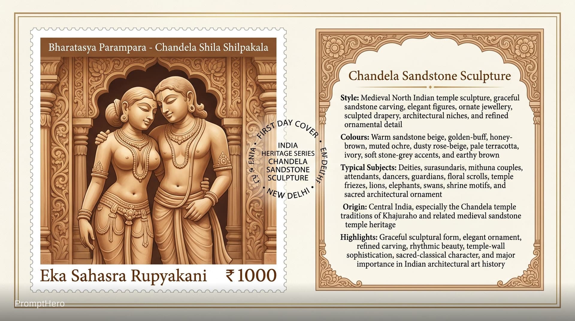 AI generated: Create a 16:9, 4K premium commemorative First Day Cover envelope inspired by India Post heritage des...