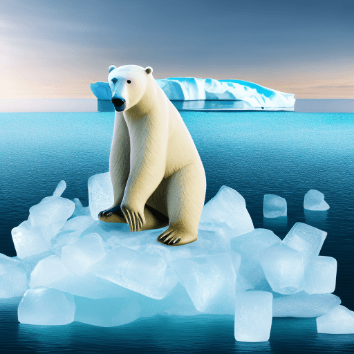 AI generated: High resolution photography a big polar bear standing on an iceberg, a photo, rebirth, sad, on its h...