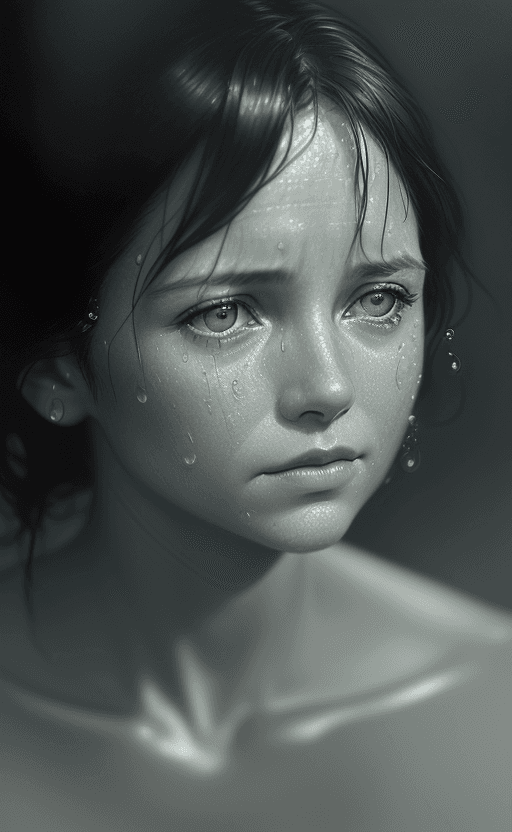AI generated: a beautiful 45 years old girl with water drops on her face, in the style of nathan wirth, dean cornw...