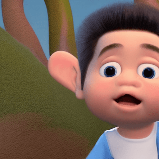 AI generated: a young man, baby face, wearing blue shirt, 3d animation, 3d pixar, chubby