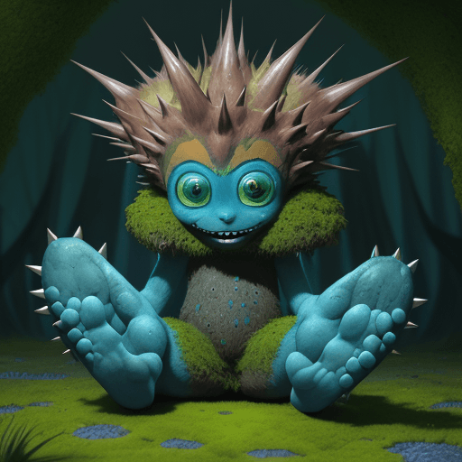 AI generated:  cartoon of a colorful creature, big eyes and big teeth, big feet, light bronze and blue schema, mos...