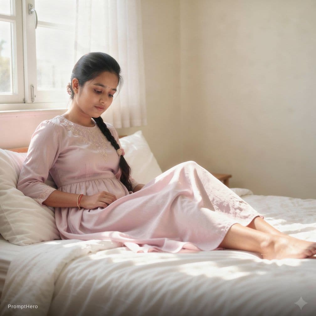 AI generated: a photorealistic, soft-focus indoor boudoir/gravure-style portrait of a petite, beautiful young Asia...