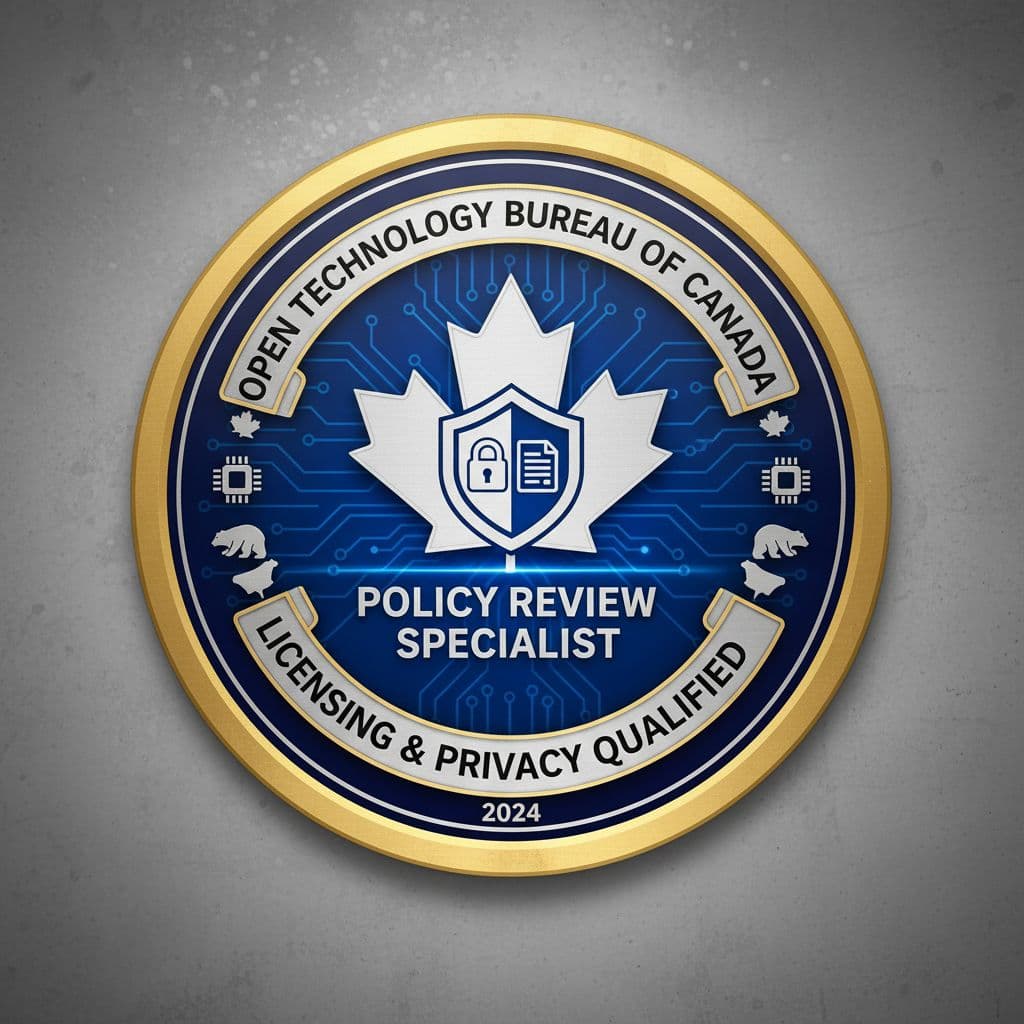 AI generated: Create a professional badge that signifies a qualification from the Open Technology Bureau of Canada...