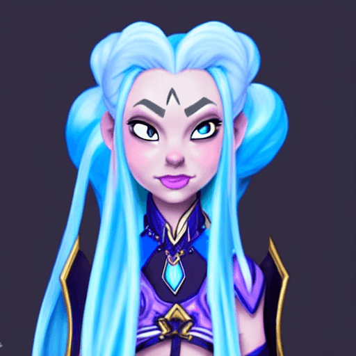 AI generated: character concept art of Jinx from Arcane. With blue hair, Sitting on a throne, high quality detail,...