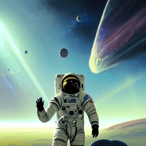 AI generated: An astronaut landing on a new planet with a civilization, masterpiece, intricate, elegant futuristic...