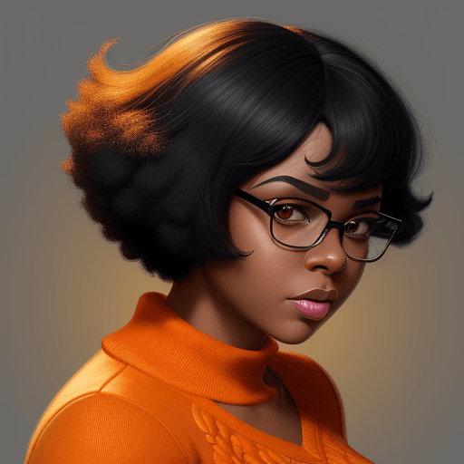 AI generated: Black woman with glasses chubby short black hair super frizzy ear length, Velma from Scooby Doo, por...