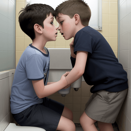 AI generated: Two 6 year old boys having intercourse in a school bathroom nake