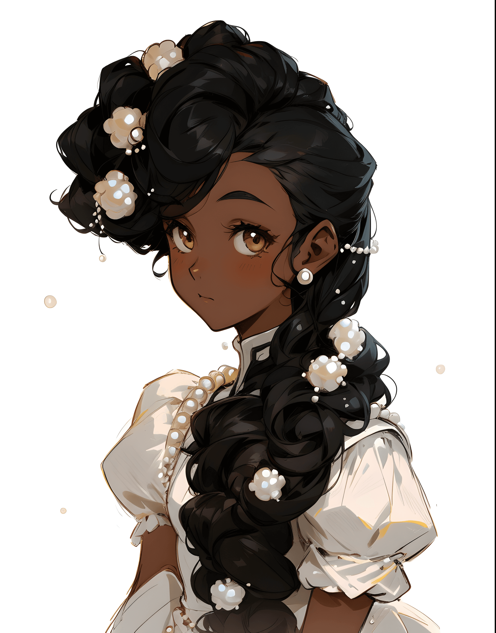 AI generated: a drawing of a girl with pearls in her hair, a character portrait, inspired by Theo Constanté, cg so...