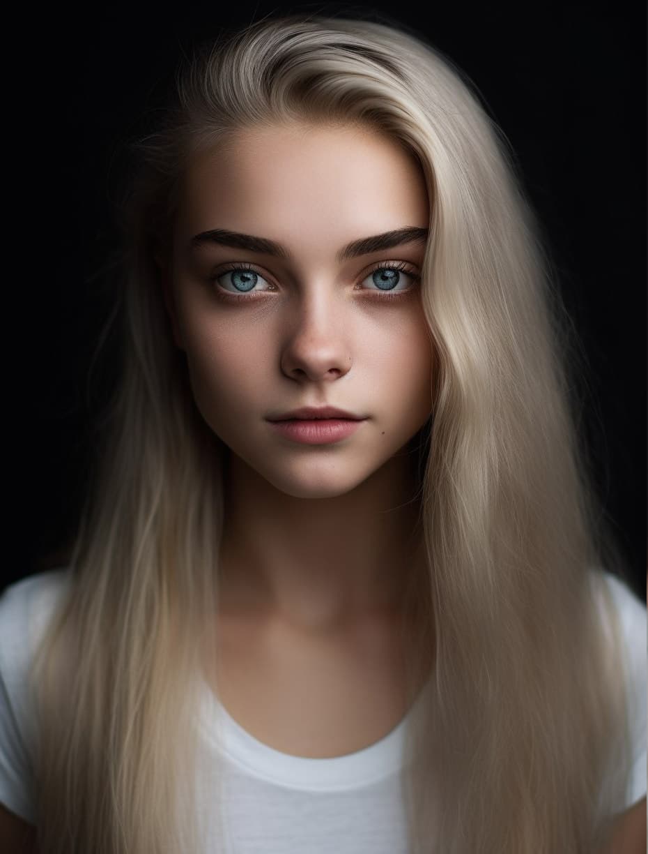 AI generated: a woman with long hair wearing a white tank top, inspired by Louisa Matthíasdóttir, realism, natural...