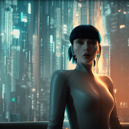 AI generated: girl, blade runner ghost in the shell, cyberpunk, anime, ultra realistic, cinematic and volumetric l...