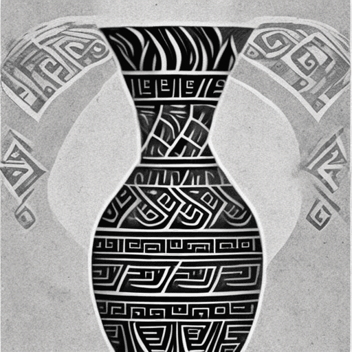 AI generated: Greek Tribal tattoo style, Vase with wave flowing out design, white background, clean background --n...