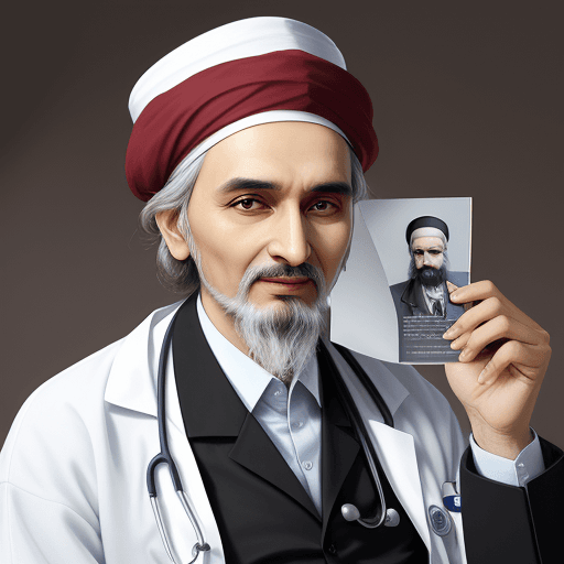 AI generated: create an image about doctors day, use ibn sina portrait 