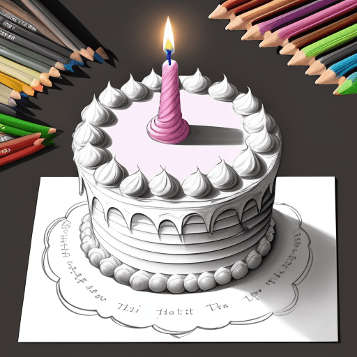AI generated: a drawing of a cake for coloring with seven candles on the top