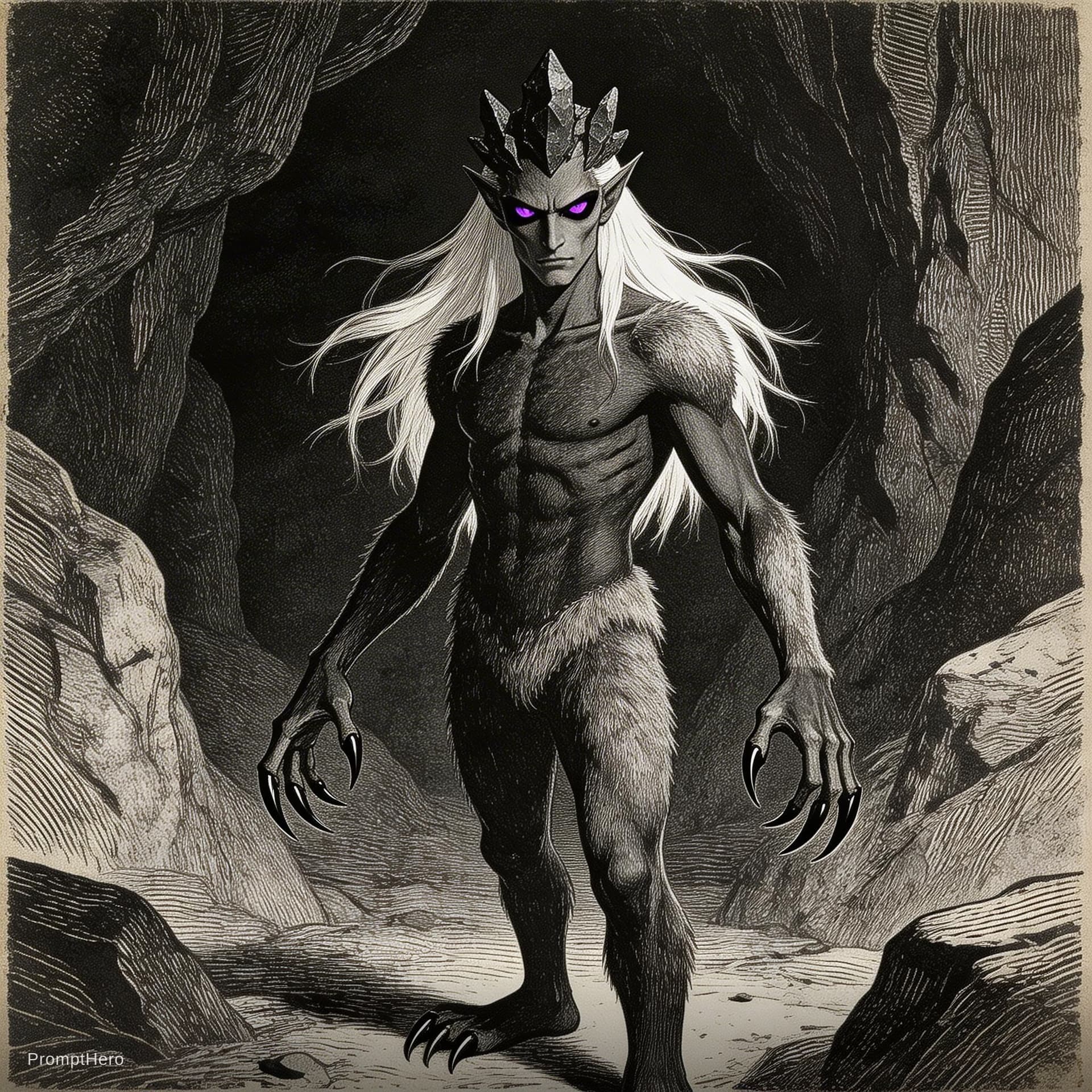 AI generated: **Neo - medieval mythological depiction of Lucifer's infinte sadness, chiaroscuro engraving by Gusta...