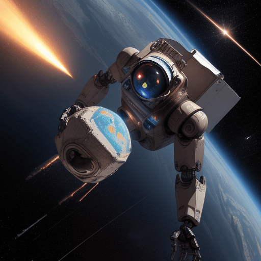 AI generated: 
a robot collecting meteor in space

