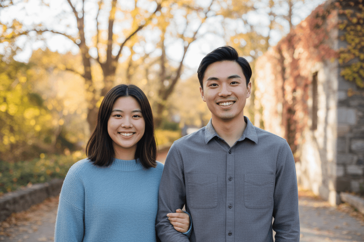 AI generated: Generate a color group photo using the girl from  14.jpg, and the boy from 17.jpg.