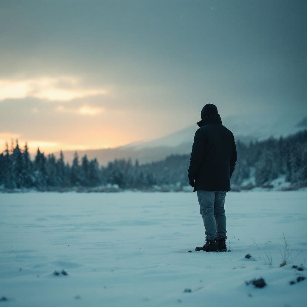 AI generated: a man is alone and weather is cold
