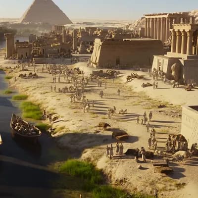 AI generated video: Generate a video taken of Egyptian civilization with a drone camera 
