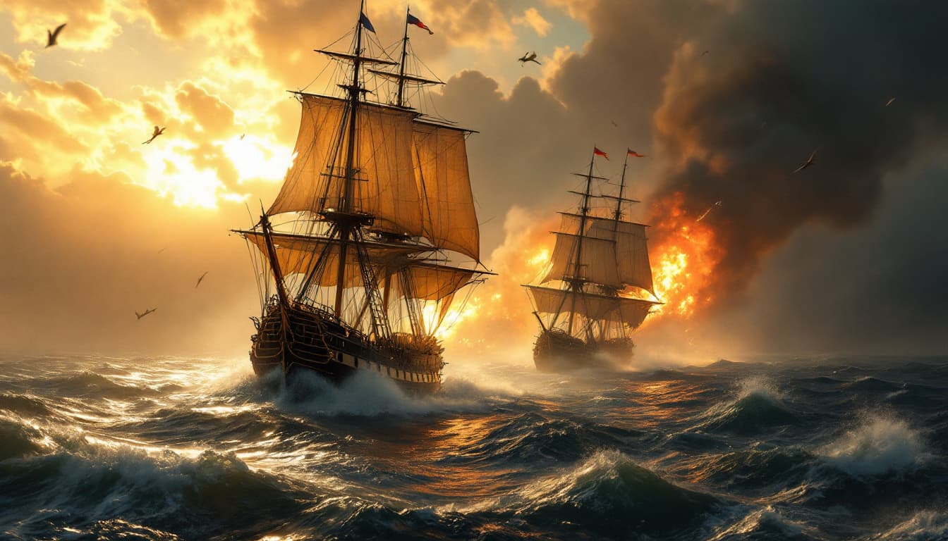 AI generated: A masterpiece digital painting of  breathtaking cinematic depiction of the Battle of Trafalgar, focu...