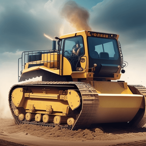 AI generated: i need thousands of bitcoin symbols and a bulldozer. the bulldozer is loading those bitcoin symbols
