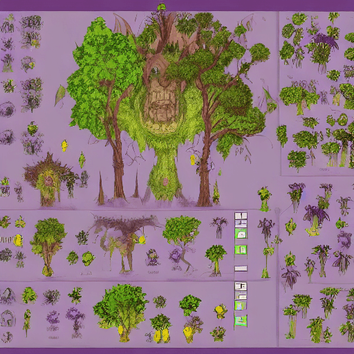 AI generated: fantasy enemy sheet,sprite sheet,Aerial view of tree monster,beautiful atmosphere, ethereal atmosphe...