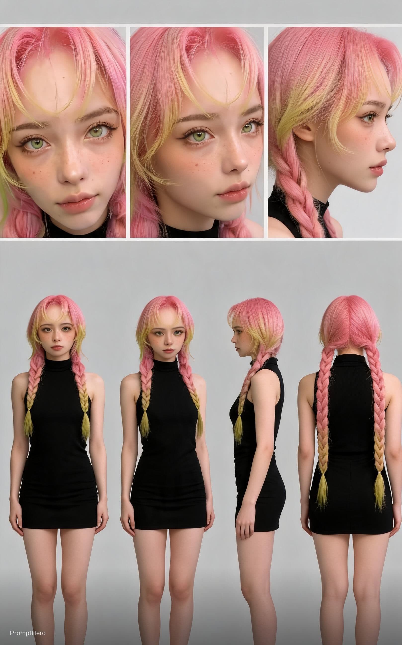 AI generated: Create a realistic DSLR character sheet on a grey backdrop using these uploaded selfies as the prima...