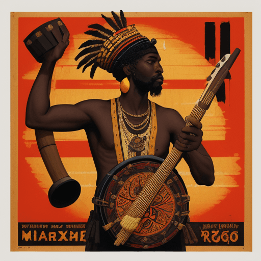 AI generated: a poster depicting a ogro with a drum, in the style of maximalist, americana iconography, black arts...