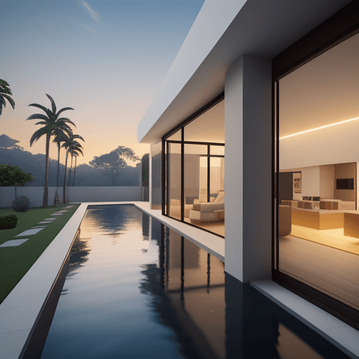 AI generated: small modern villa, cubic architecture, Arcade architecture, ultra-realistic, beautiful lighting, st...