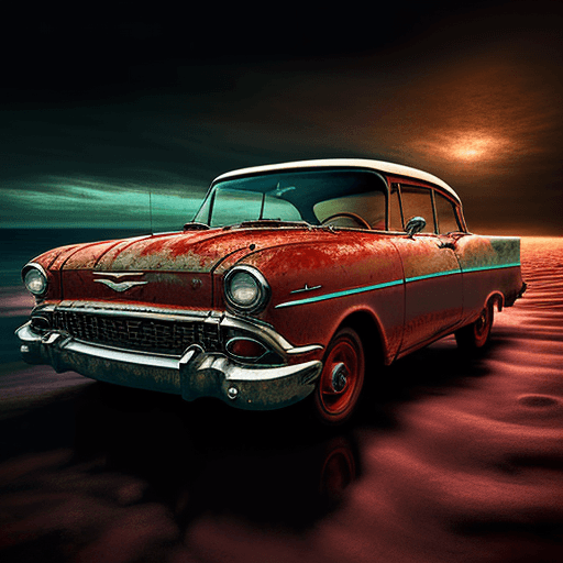 AI generated: Photographic and hyperrealistic style of a car driving along the seabed, exploring it, the car is a ...
