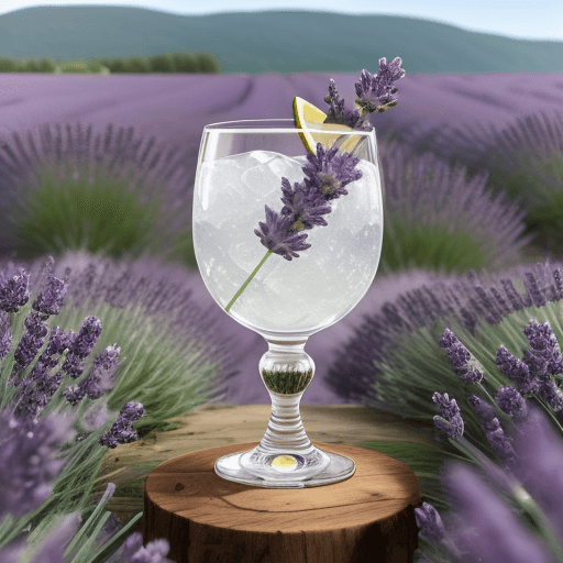 AI generated: Photo of a ultra realistic gin glass in lavender fields
