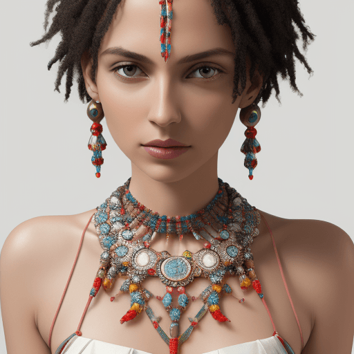 AI generated: High resolution beaded necklace demonstrating the intertwining of human creativity and AI