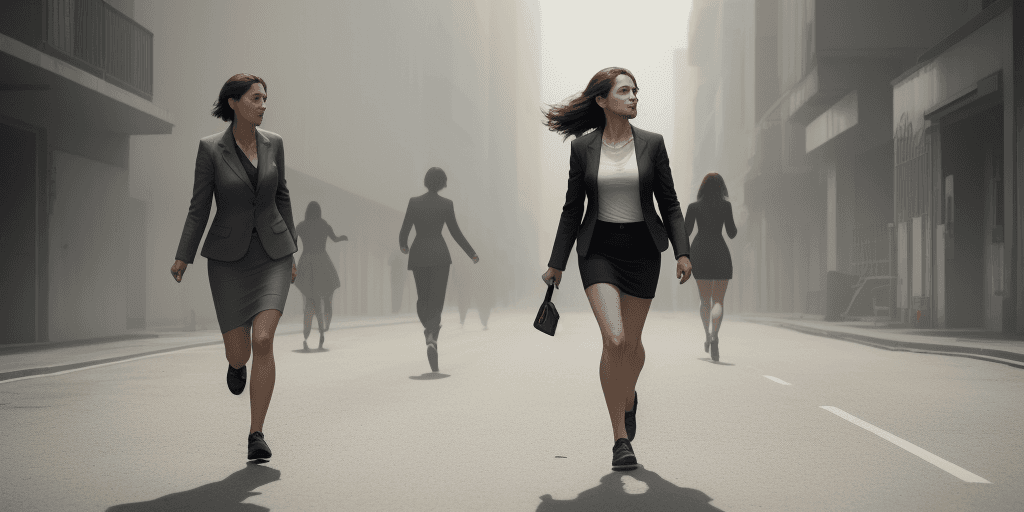 AI generated: A woman who walks fast and leaves others behind