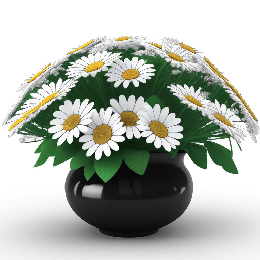AI generated: White background, smiling daisies, black and white drawing, 4k, 3d, branches, flowers