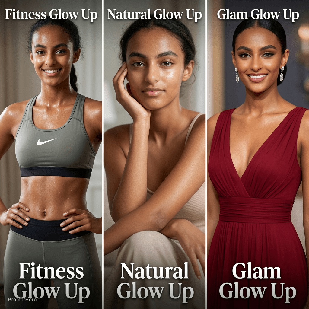 AI generated: fitness glow up — athletic build, healthy glow, workout wear, energetic vibe and natural glow up — c...