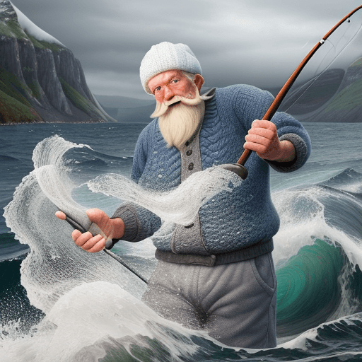 AI generated: An elderly fisherman in a knitted cap, clean-shaven, beardless, with a short moustache, against the ...