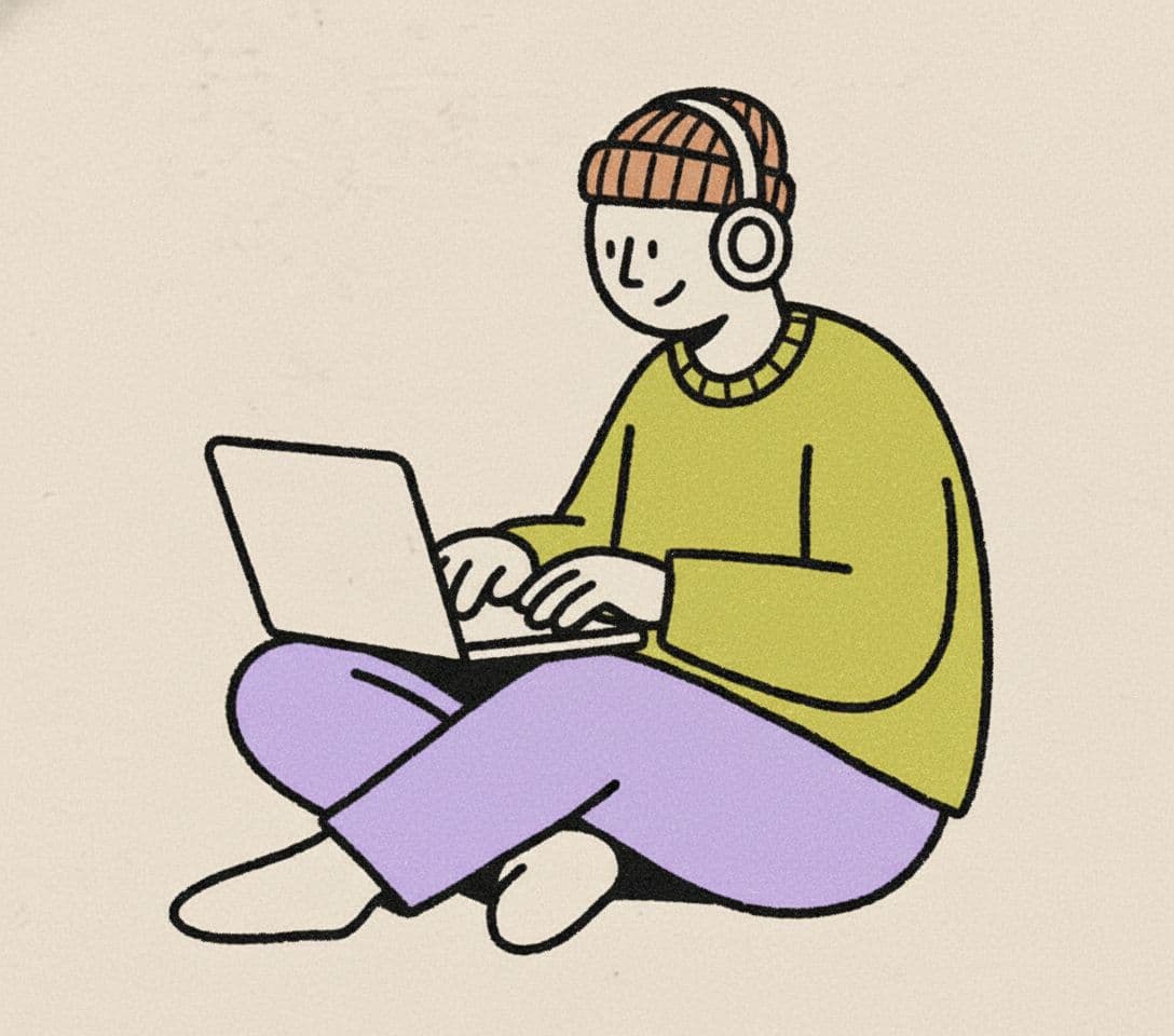 AI generated: create an image of freelancers working using a rough, line, vector, stylized faces. limit to 1 perso...