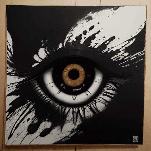 AI generated: In the style of abstract artist nik ridley, create a print of an eye splashed with paint and stains ...