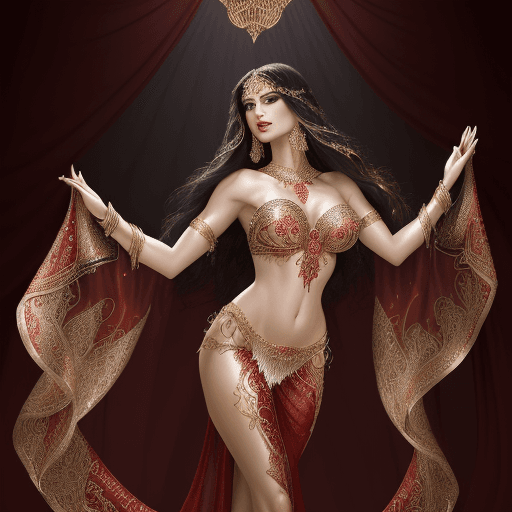 AI generated: a high-resolution portrait of a supermodel beautiful 25 year old belly dancer wearing exquisite flow...