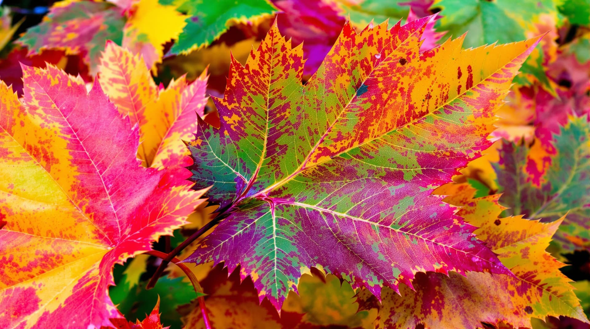 AI generated: Image is a vibrant, high-resolution photograph featuring a close-up view of a few autumn leaves.the ...