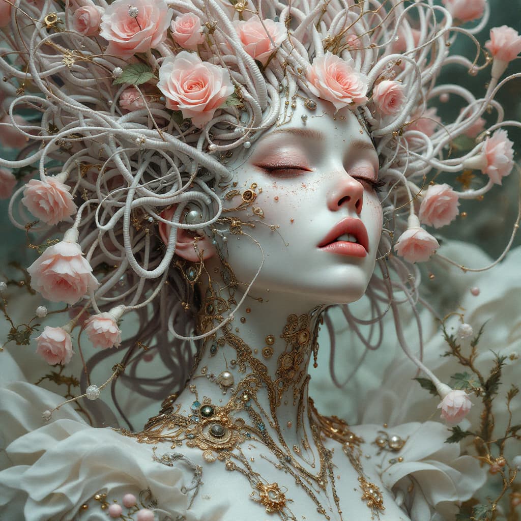 AI generated: Baroque Style, dreamlike Hyperdetailed grunge art fantasy illustration featuring an cyberpunk female...