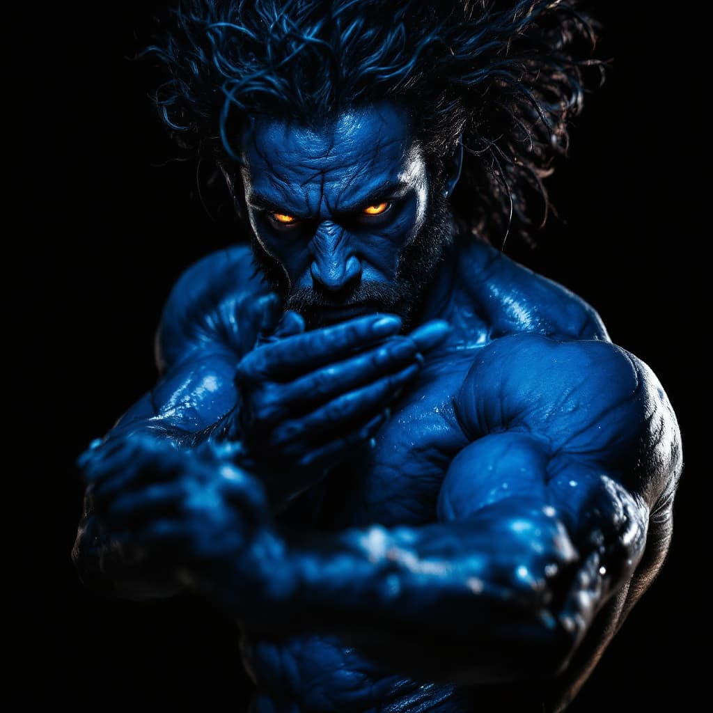 AI generated: *"Um retrato hiper-realista e cinematográfico de Nightcrawler (Noturno), o mutante ágil e misterioso...