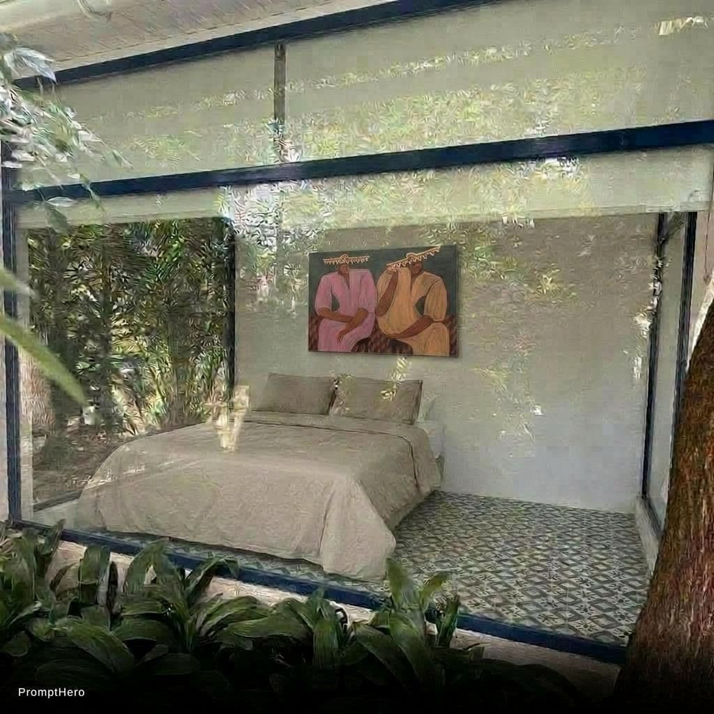 AI generated: Make poster over bed a little smaller