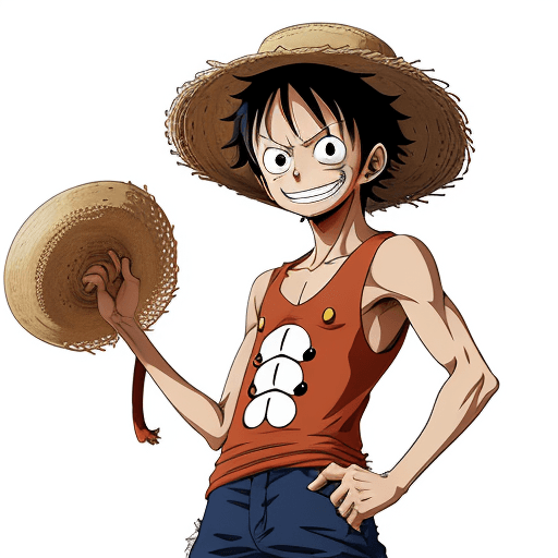 AI generated: a sticker of Monkey D. Luffy from one piece, straw hat, smirk smile, anime style, minimalist design ...
